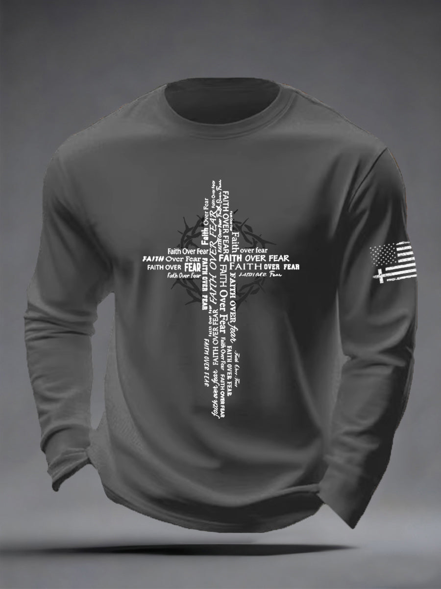 Men's Faith Over Fear Print Casual Long Sleeve T-Shirt