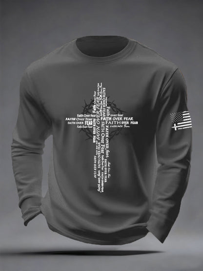 Men's Faith Over Fear Print Casual Long Sleeve T-Shirt