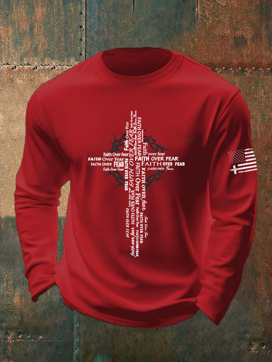Men's Faith Over Fear Print Casual Long Sleeve T-Shirt