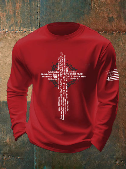 Men's Faith Over Fear Print Casual Long Sleeve T-Shirt