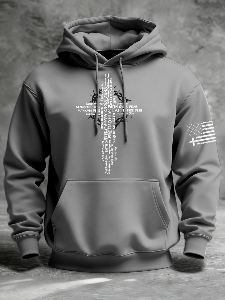 Men's Faith Over Fear Print Casual Hoodie