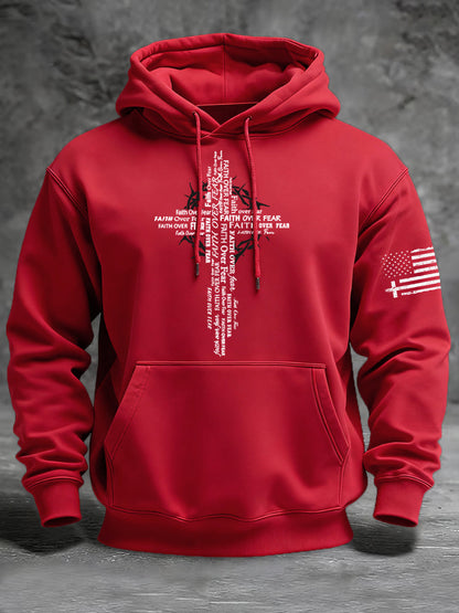 Men's Faith Over Fear Print Casual Hoodie