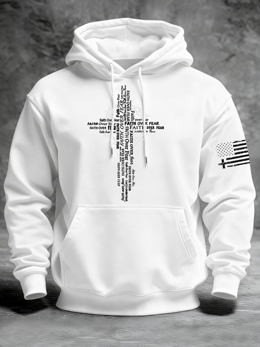 Men's Faith Over Fear Print Casual Hoodie