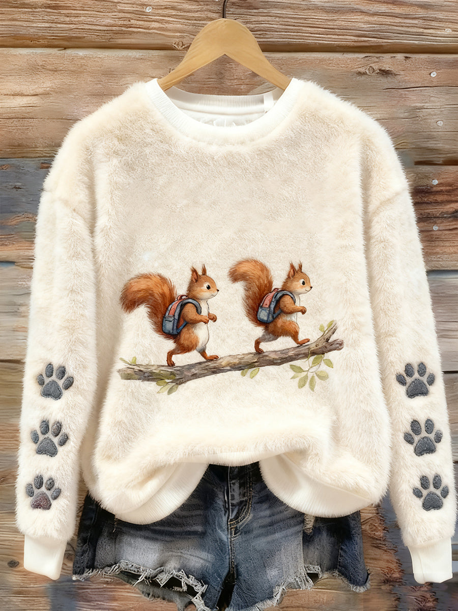 Women's Retro Animal Christmas Art Print Casual Flannel Top