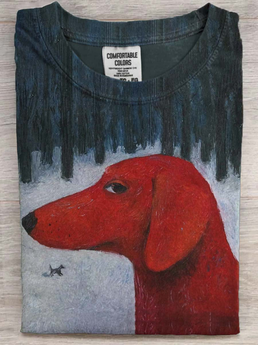 Funny Red Dog Print Casual Short-Sleeve T-Shirt