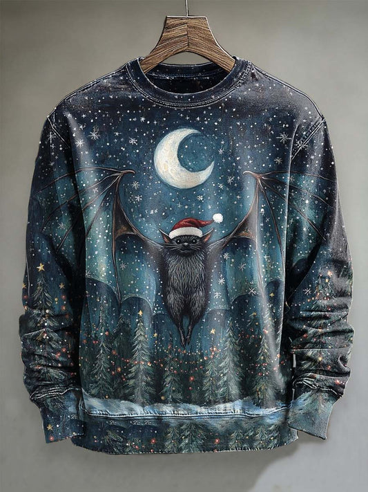 Christmas Bat Print Casual Crewneck Sweatshirt