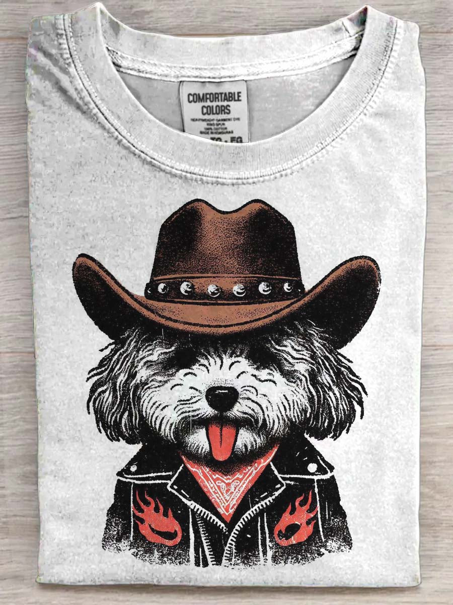 Funny Western Puppy Print Casual Short-Sleeve T-Shirt