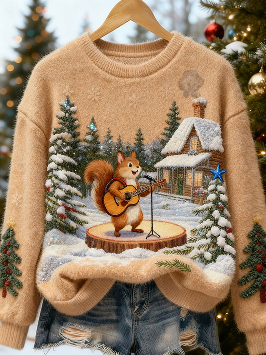 Women's Retro Animal Christmas Art Print Casual Flannel Top