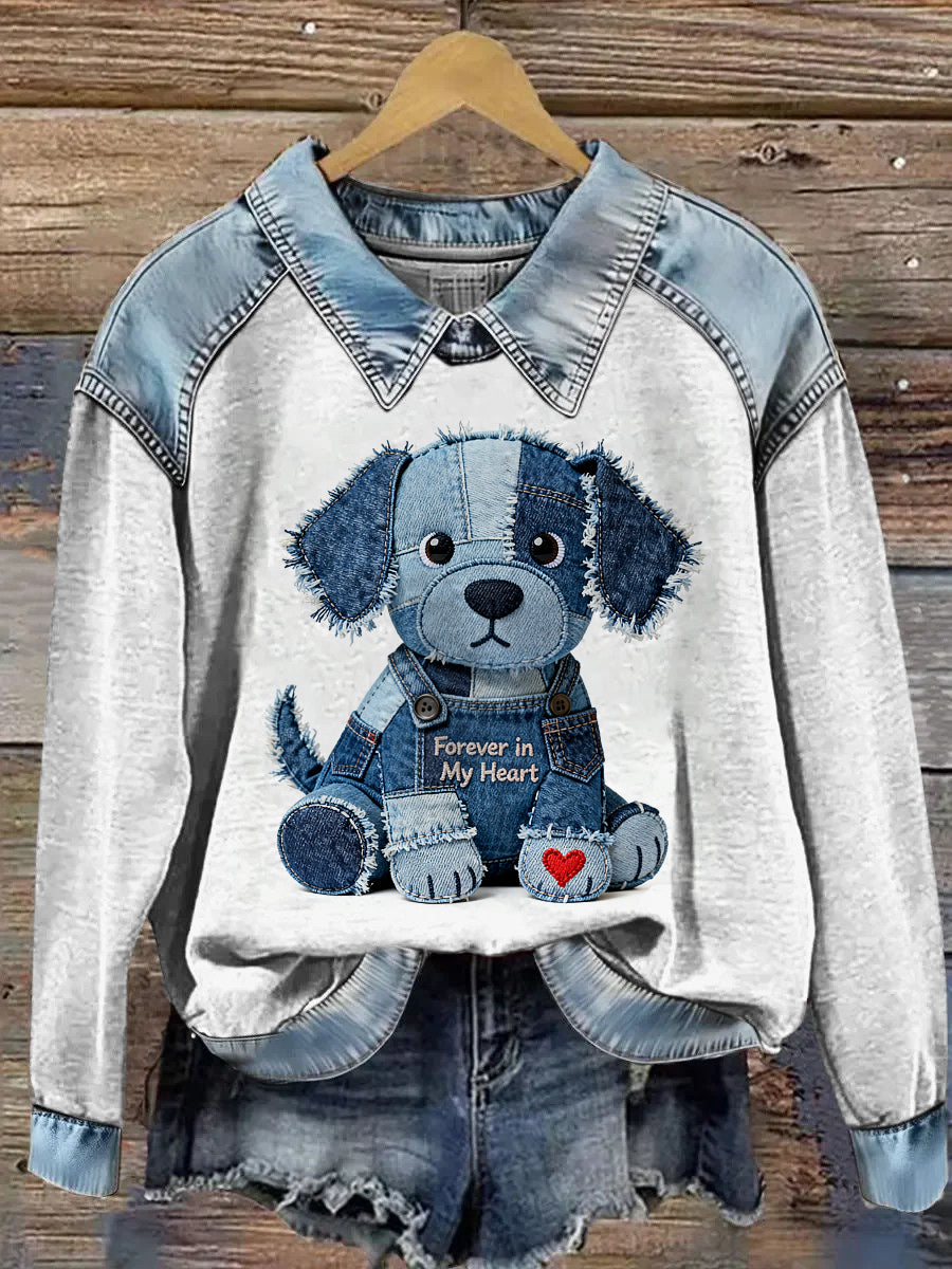 Women's Animal Print Patchwork Lapel Long Sleeved Sweatshirt