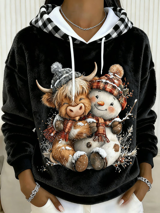 Women's Highland Cow Art Print Casual Hoodie