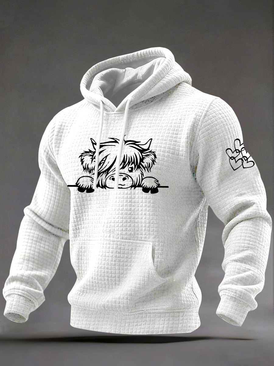 Men's Highland Cow Art Print Casual Hoodie