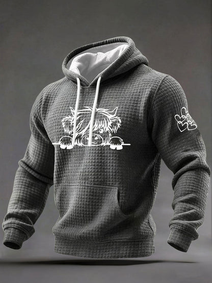 Men's Highland Cow Art Print Casual Hoodie