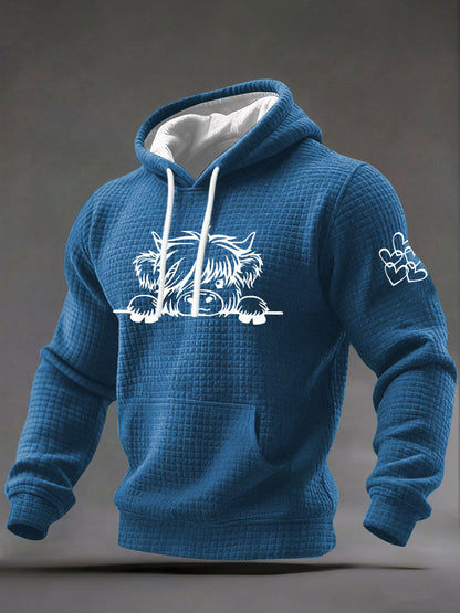 Men's Highland Cow Art Print Casual Hoodie