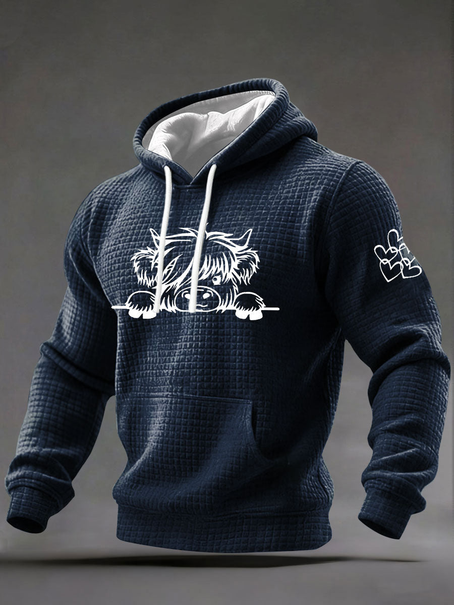 Men's Highland Cow Art Print Casual Hoodie