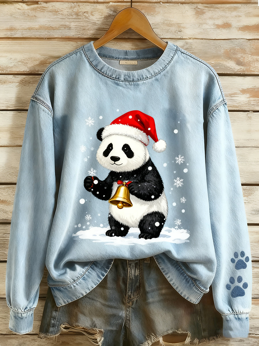 Women's Retro Denim Patchwork Animal Art Print Casual Comfort Long-Sleeve Sweatshirt