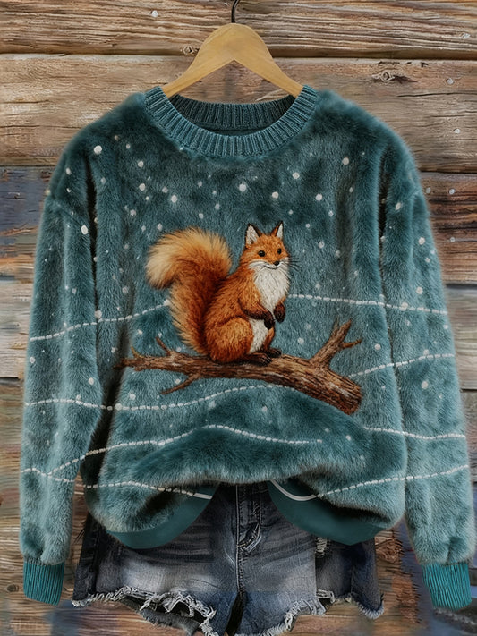 Women's Retro Animal Christmas Art Print Casual Flannel Top