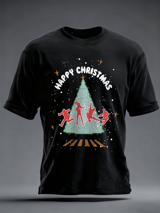 Men's Retro Merry Christmas Classic Legendary Rock Band Print Casual Tee