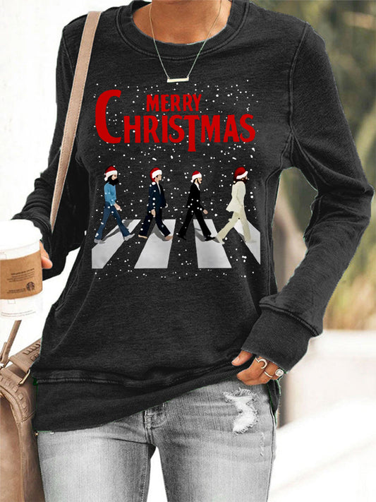 Women's Merry Christmas Retro Classic Legendary Rock Band Print Casual  Sweatshirt