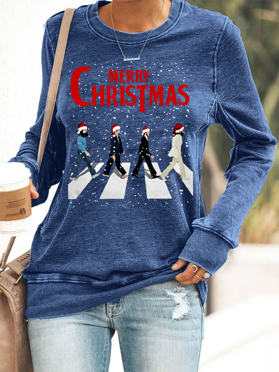 Women's Merry Christmas Retro Classic Legendary Rock Band Print Casual  Sweatshirt