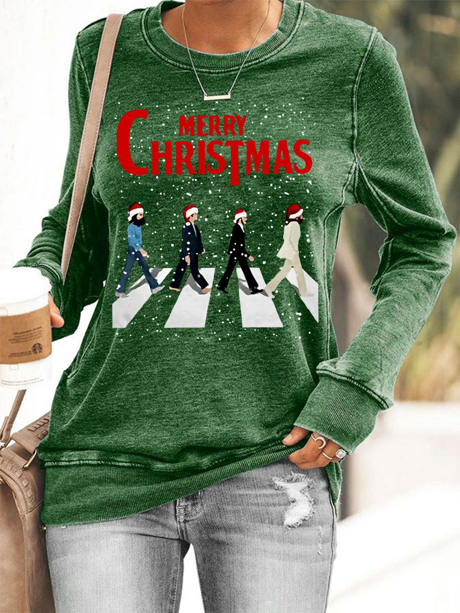 Women's Merry Christmas Retro Classic Legendary Rock Band Print Casual  Sweatshirt