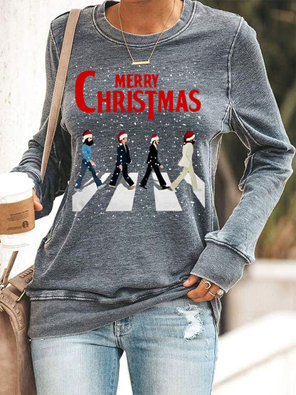 Women's Merry Christmas Retro Classic Legendary Rock Band Print Casual  Sweatshirt