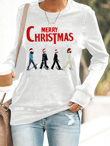 Women's Merry Christmas Retro Classic Legendary Rock Band Print Casual  Sweatshirt