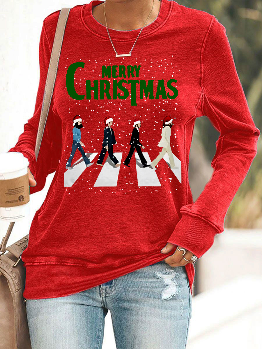 Women's Merry Christmas Retro Classic Legendary Rock Band Print Casual  Sweatshirt