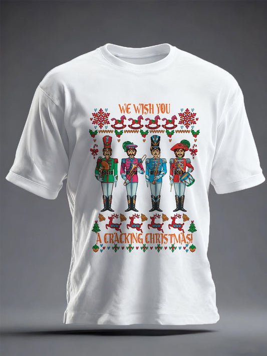 Men's Retro Wish You Have A Cracking Christmas Classic Legendary Rock Band Print Casual Tee