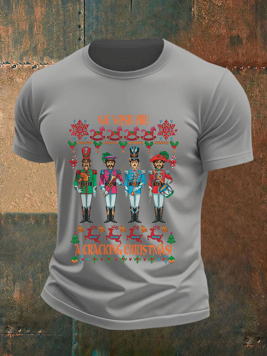 Men's Retro Wish You Have A Cracking Christmas Classic Legendary Rock Band Print Casual Tee