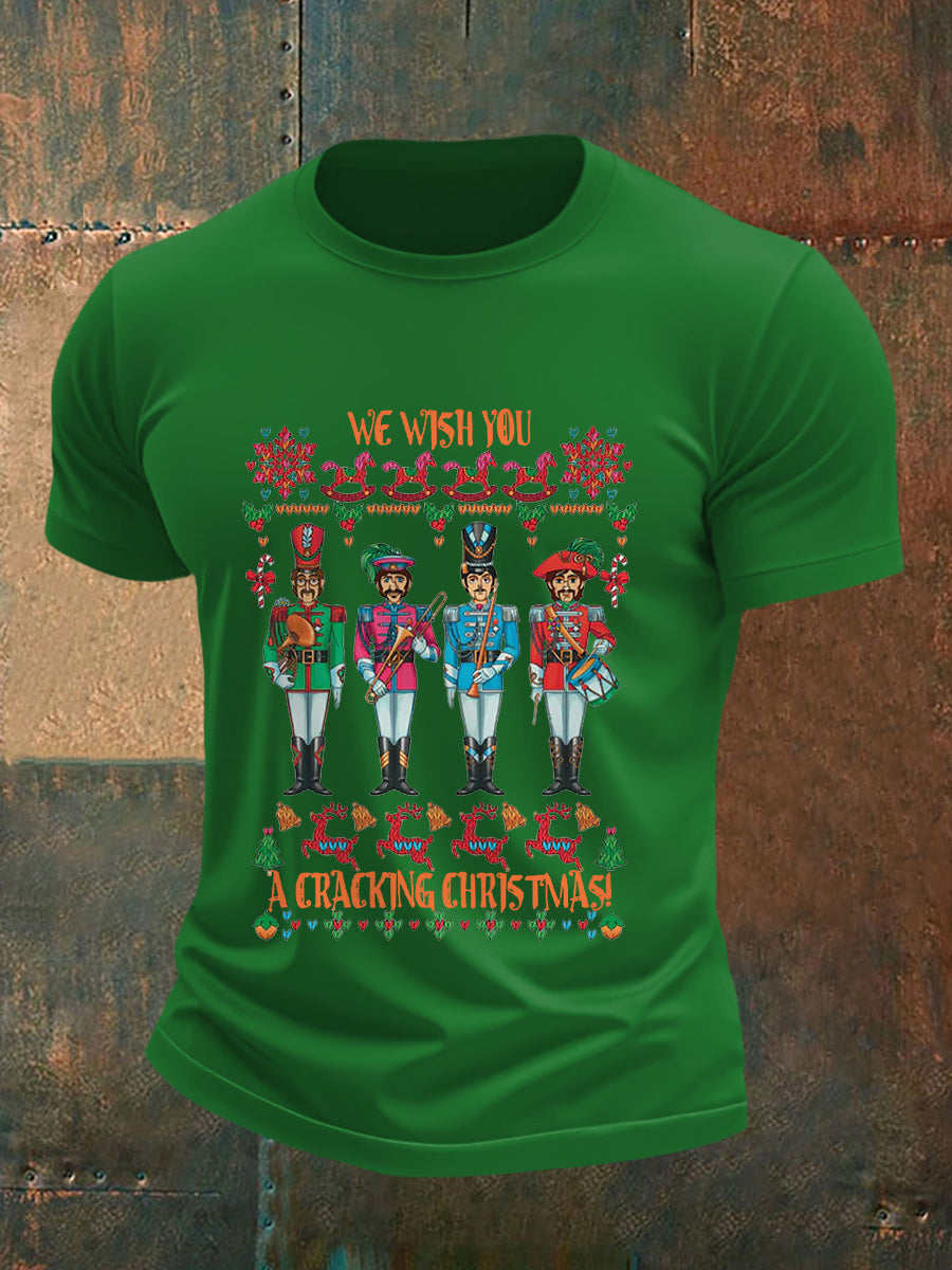 Men's Retro Wish You Have A Cracking Christmas Classic Legendary Rock Band Print Casual Tee