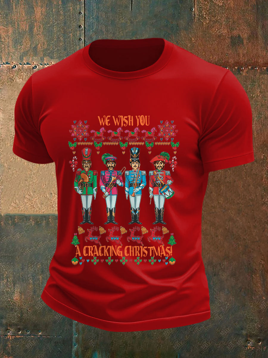 Men's Retro Wish You Have A Cracking Christmas Classic Legendary Rock Band Print Casual Tee