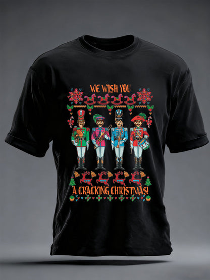 Men's Retro Wish You Have A Cracking Christmas Classic Legendary Rock Band Print Casual Tee