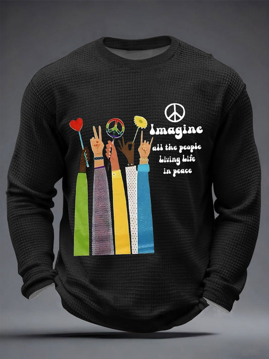 Men's Retro Classic Legendary Rock Band Print Gift For Fans Casual  Waffle Long Sleeve T-Shirt