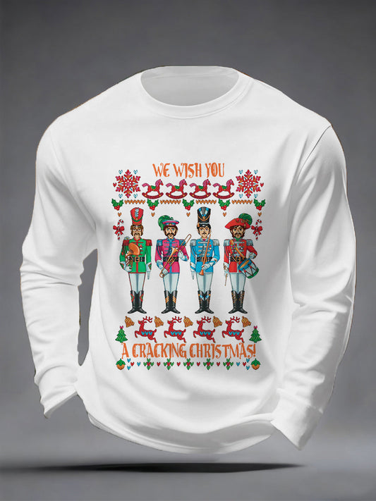 Men's Retro Wish You Have A Cracking Christmas Classic Legendary Rock Band Print Casual Long Sleeve T-Shirt