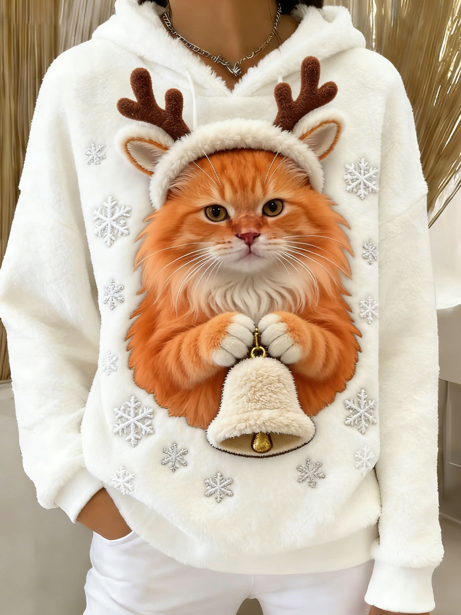 Women's Retro Animal Art Print Comfortable Flannel Hooded Sweatshirt