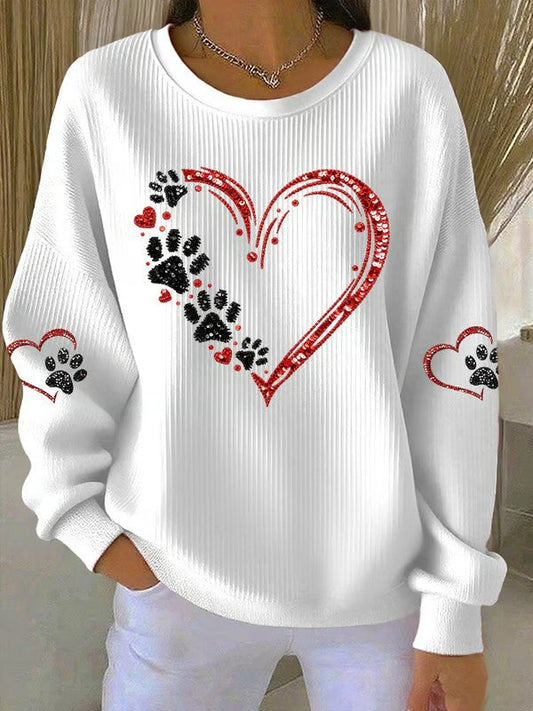 Women's Love Dog Paw Printed Sweatshirt