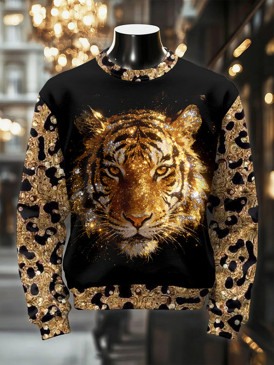 Men's Retro Luxurious Tiger Print Casual Sweatshirt
