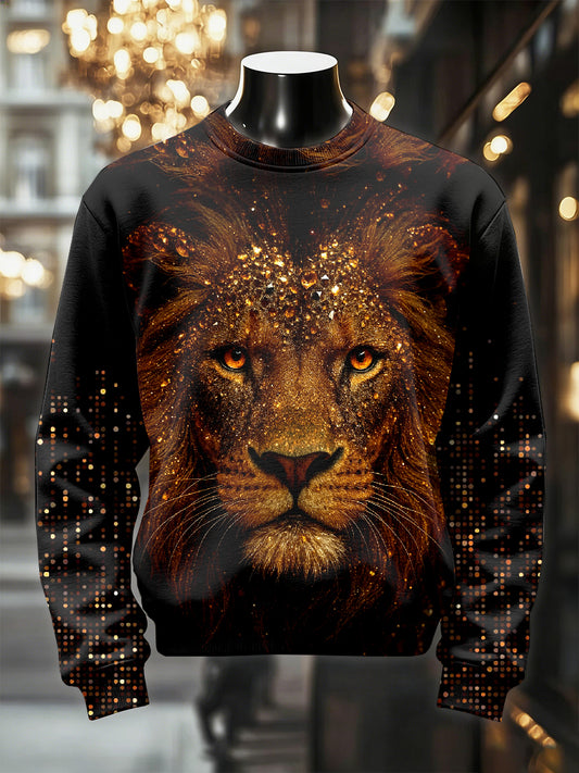 Men's Retro Luxurious Lion Print Casual Sweatshirt