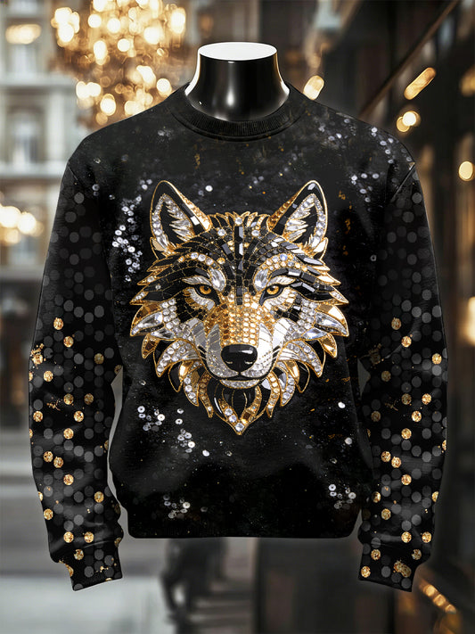 Men's Retro Wolf Tiger Print Casual Sweatshirt