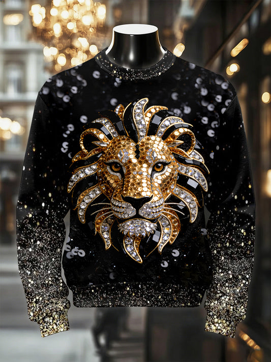Men's Retro Luxurious Lion Print Casual Sweatshirt