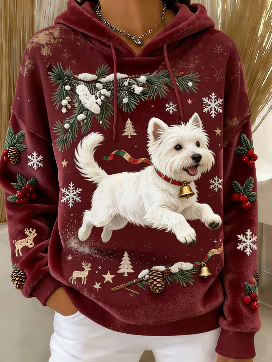 Women's Retro Animal Art Print Comfortable Flannel Hooded Sweatshirt