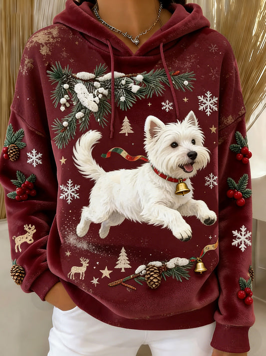 Women's Retro Animal Art Print Comfortable Flannel Hooded Sweatshirt