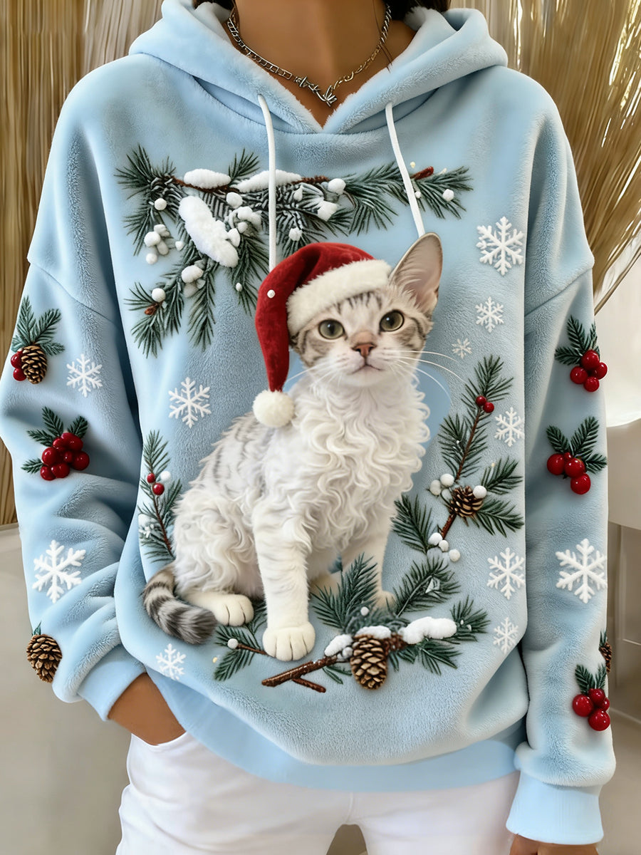 Women's Retro Animal Art Print Comfortable Flannel Hooded Sweatshirt