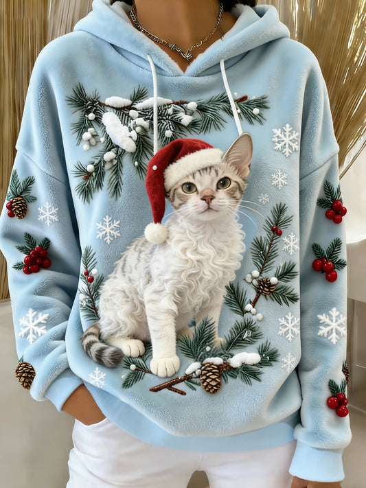 Women's Retro Animal Art Print Comfortable Flannel Hooded Sweatshirt