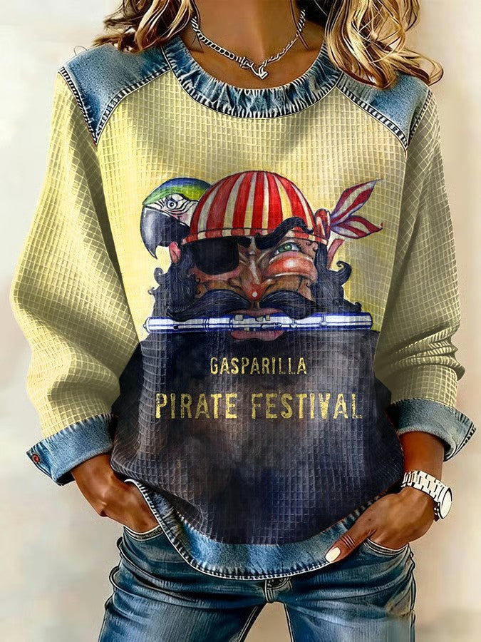 Women's Gasparilla Pirate Festival Denim Patchwork Sweatshirt