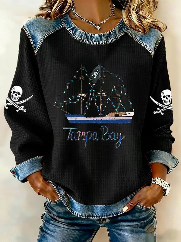 Women's Gasparilla Pirate Festival Denim Patchwork Sweatshirt