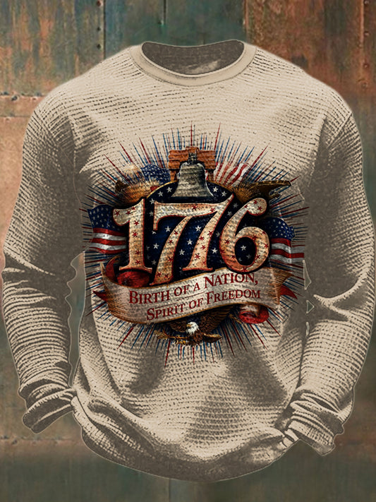 Men's Memorial Printed Waffle Long Sleeved Round Neck Sweatshirt
