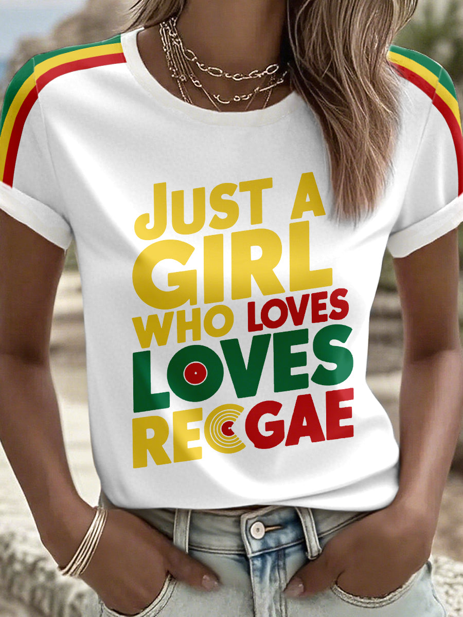 Women's Just A Girl Who Loves Reggae Print T-Shirt