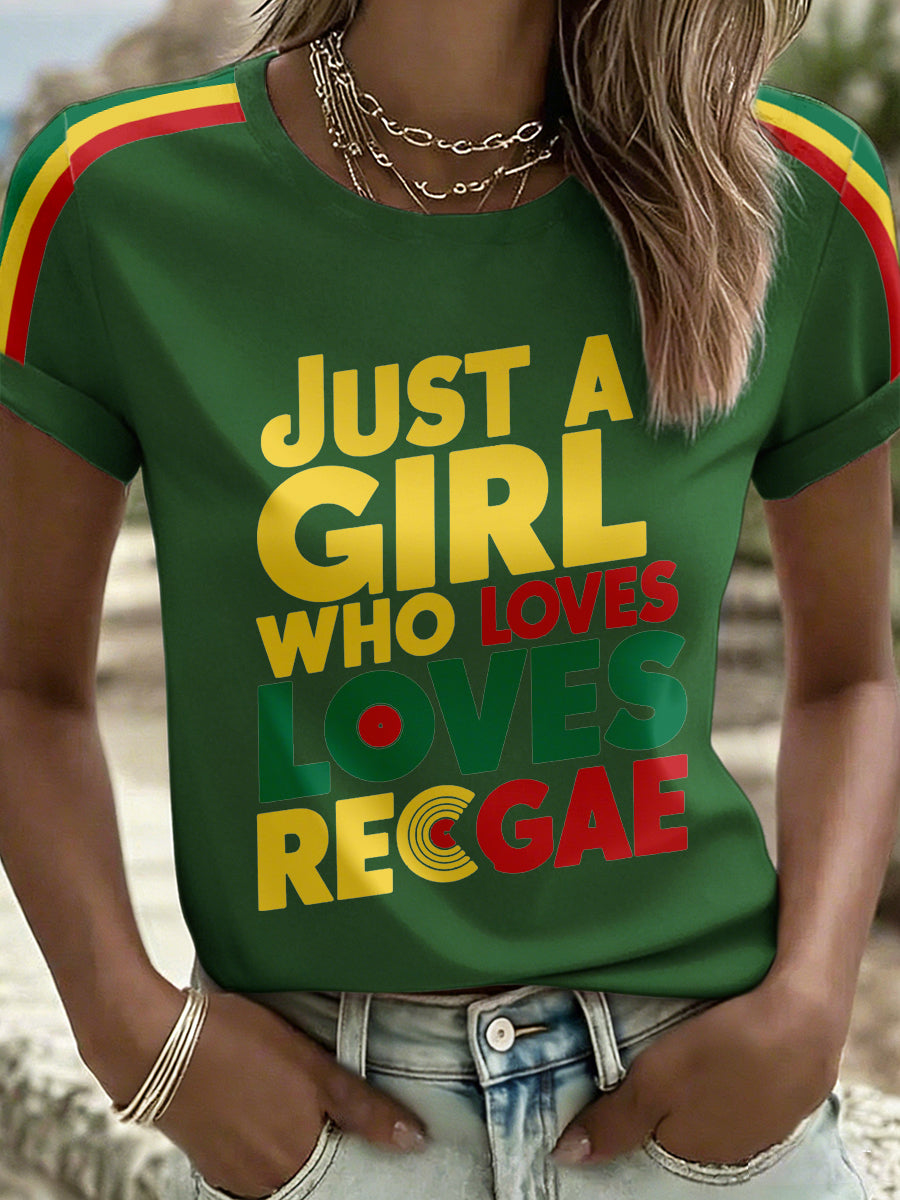 Women's Just A Girl Who Loves Reggae Print T-Shirt