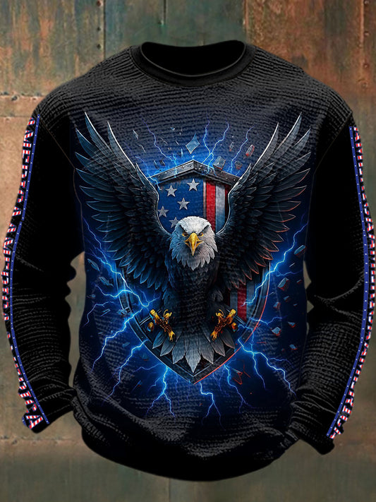 Men's Printed Waffle Long Sleeved Round Neck Sweatshirt